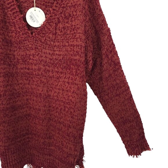 Umgee Sweater Womens XL Distressed Hem V Neck Pullover Knit Wine NEW - Picture 12 of 16